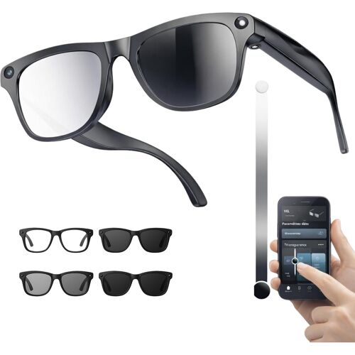 MEVRONISSHOP-Lunettes Smartglasses 2026 Caméra Full HD, Verre Teinte Electrochomique Flash intégré, Musique, Bluetooth,WiFi, Protection UV, Assistant Vocal IA, Réseaux Sociaux, Haute Autonomie.