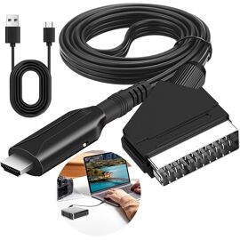 VornixorSarlshop-Convertisseur Péritel vers HDMI, Adaptateur Peritel vers HDMI avec Câble HD 1080p/720p Adaptateur Audio Vidéo Péritel Tout en Un Câble Péritel versHDMI pour HDTV STB VHS Xbox PS3 Sky