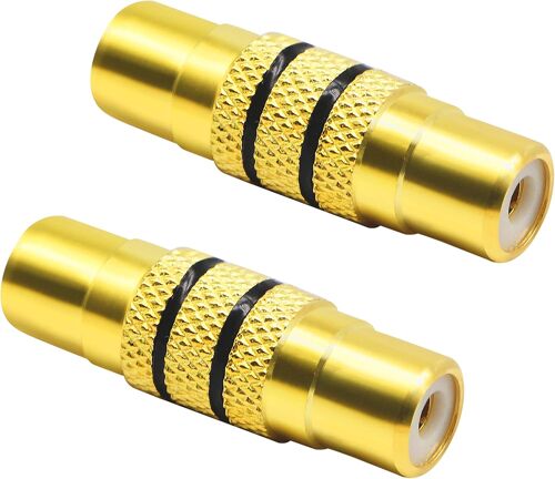 VornixorSarlshop-Lot de 2 adaptateurs Audio vidéo RCA Femelle vers RCA Femelle Plaqué Or 1 RCA-Black Circle.