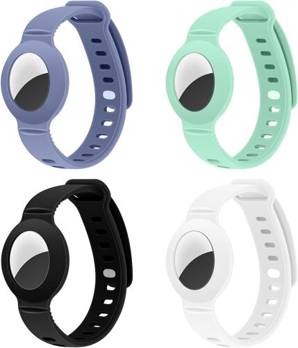 MEVRONISSHOP-Lot de 4 Bracelets AirTag Enfant en Silicone, Bracelet Adjustable Respirant et Étanche pour AirTag, Housse Anti-Perte GPS pour Enfants et Bébés