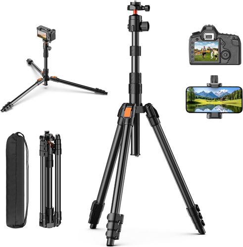 VornixorSarlshop-180 cm Trepied Appareil Photo, Trepied Smartphone de Aluminium avec Sac, Trépied Camera Léger avec Rotule à 360°, Capacité de Charge 8 kg Trépied pour DSLR Caméra/Smartphone/Ring Lig