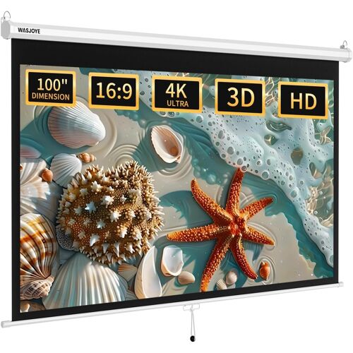 MEVRONISSHOP-cran de Projection Manuel - Universal 100"" Toile Videoprojecteur Enroulable Rétractable, Projector Screen avec Verrouillage Automatique, Hauteur d'Ecran réglable, Lunette Noire Masquée