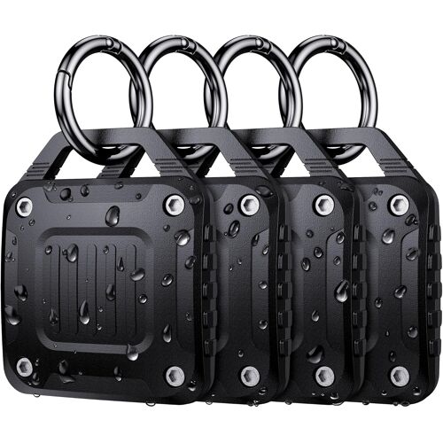 VornixorSarlshop-Lot de 4 porte-étiquettes Air Tracker pour Apple Airtag, étui de protection étanche IPX8 avec porte-clés en métal, housse en tissu noir pour collier d'animal domestique, bagages, clé