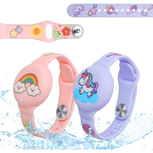 MEVRONISSHOP-Bracelet Enfant pour Étanche, Tracker GPS en Silicone, Bracelet GPS Enfant, Mignon Housse de Protection Key Finder pour Enfants (Licorne + Arc-en-Ciel Rose)