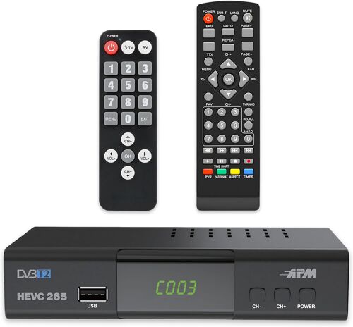 MEVRONISSHOP-Décodeur TNT Full HD 1080p, Tuner TNT H.265 HEVC, Télécommande Simplifiée, Démodulateur DVB-T2 DVB-C Ports HDMI, Péritel, USB, Coax. Chaînes Terrestres Gratuites France Allemagne Espagne