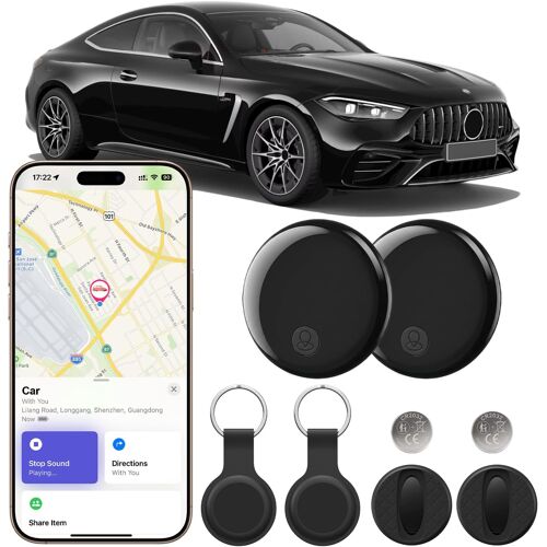 VornixorSarlshop-Traceur GPS Voiture, Lot de 2 Localisateur Bluetooth Compatible avec Localiser d'A-pple (iOS Uniquement), Étui de Porte-Clés Protecteur et Silicone Magnétique, Batterie Remplaçable,
