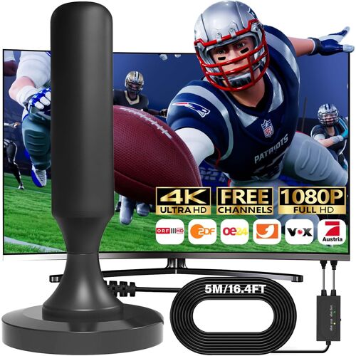 MEVRONISSHOP-Antenne DVBT2 avec amplificateur intérieur DVBT-T2 Antenne HDTV d'intérieur pour téléviseur, réception maximale à 360°, qualité de signal maximale, prise en charge de l'antenne TV 4K HD