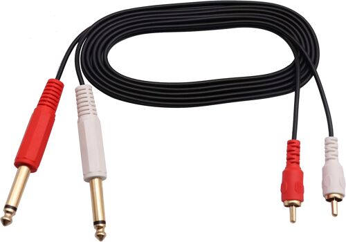VornixorSarlshop-câble Audio 2 6,35mm vers 2 RCA,câble Adaptateur Audio AUX mâle Double 6,35mmTS plaqué Or vers 2RCA mâle, utilisé pour Les Microphones,Les mélangeurs, etc.(1,8m/1Pièces)
