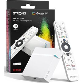 VornixorSarlshop-Leap-S3+V2 Streaming Box Google TV 4K UHD avec Port Ethernet, 2GB RAM + 16GB Stockage, WiFi 5, Assistant Google Vocal, HDR10+, Dolby Atmos & Dolby Vision, Blanche