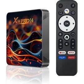 VornixorSarlshop-TV Box Android 14.0,X14 Pro Smart TV Box 2Go RAM 16Go ROM RK3518 Quad-Core 64bit Cortex-A53 Mali 450 MP2 GPU Support BT5.0 4K 3D 1080P 2.4/5.0GHz WiFi 10/100M Ethernet DLNA HDMI2.0 U
