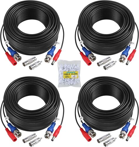 MEVRONISSHOP-4 x 30m/100FT HD Multifonctions Câble Vidéo Surveillance Caméra Analog Kit DVR CCTV BNC RCA DC Alimentation Système de vidéosurveillance Couleur Noir