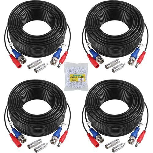 VornixorSarlshop-4 x 30m/100FT HD Multifonctions Câble Vidéo Surveillance Caméra Analog Kit DVR CCTV BNC RCA DC Alimentation Système de vidéosurveillance Couleur Noir