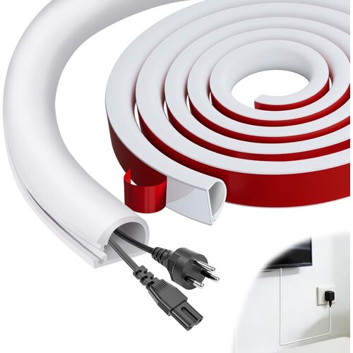 VornixorSarlshop-Mini Blanc Goulotte Passe Cable Adhésif 3.5m Flexible Goulotte Electrique Cache Cable Mural Demi Rond Goulotte Fibre Optique pour Les Fils sur Le Sol Mural