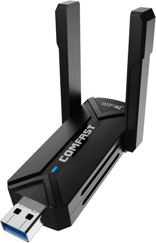 VornixorSarlshop-Clé WiFi 7 Adapteur Puissante BE6500 par ¿ Tri-Bande (6/5/2.4GHz) 6452 Mbps USB 3.0 WiFi avec Antenne Externe, WPA3, 4K-QAM, Plug & Play - pour Windows 11/10/Mac/Linux PC & Laptop P