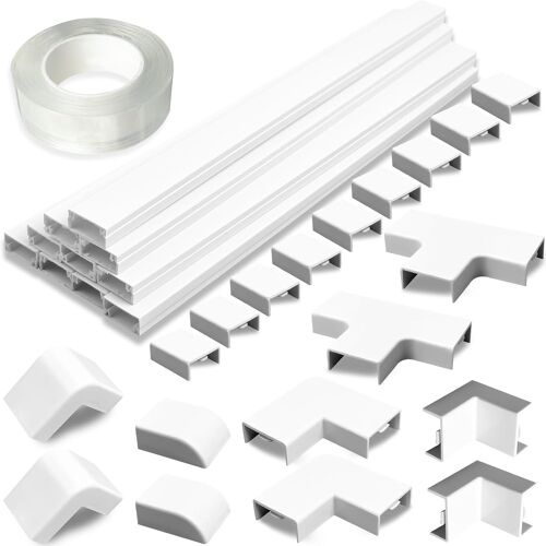 MEVRONISSHOP-Gaine de câble autocollante 3 m, 20 x 10 mm pour câbles électriques, Gestion des câbles pour Cacher Le Fil TV, Blanc (avec Accessoires de Connexion)