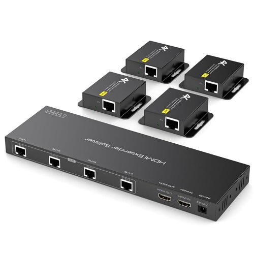 MEVRONISSHOP-4K HDMI Extender Splitter 1×4 4K30Hz Transférez 165ft/50m Via Un Câble Cat6/7 1080P upto 196ft/60m Soutien Gestion EDID