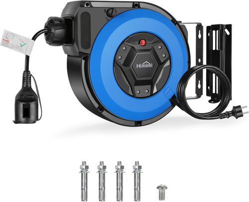 MEVRONISSHOP-Enrouleur Electrique Automatique avec Support 15 m + 2m, 1500W  3000W tambour automatique de câble, rallonge electrique 180° Pivotant, montage mural, Pose suspendue, Protection Degré IP4