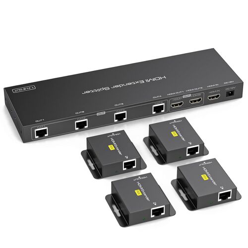 VornixorSarlshop-Splitter HDMI Extender 1 in 6 Out jusqu'à 50M 165FT Via Cat6/7 Répartiteur hdmi avec 2 Sorties HDMI Loop Supporte la Gestion EDID 1080P60Hz POC