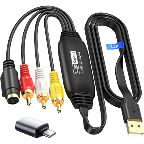 MEVRONISSHOP-VHS to Digital Converter USB2.0 Capture Card 1080P Video Capture Device Convert VHS VCR DVD to Digital Adapter Video Capture Card with Scart/AV Adapter with Windows, Mac OS