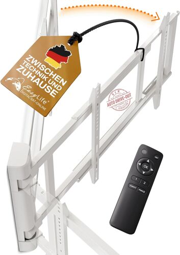 MEVRONISSHOP-Support Mural électrique Pivotant pour TV avec Auto Drive-Out, Ultra Fin 56 mm, Moteur Silencieux, Anti Collision, 32 à 75 "", VESA Jusqu'à 600x400 et 50 kg, Qualité de Métal - Blanc