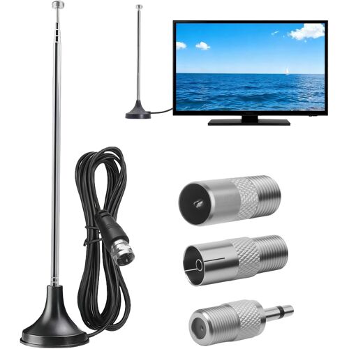 MEVRONISSHOP-Antenne Radio FM Dab Intérieur Télescopique¿75 ohm avec Base Magnétique pour Tuner Radio Portable¿Compatible Récepteurs Stéréo, Tuners Radio Portables et Systèmes Hi-FI¿kit 3 Adapteurs