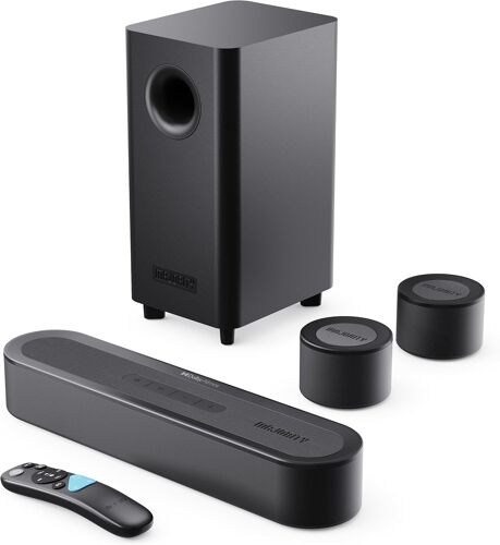 VornixorSarlshop-MAJORITY Bowfell Halo Atmos Barre de Son TV | 300W Home Cinema Enceinte TV HDMI eARC | 5.1 Barre de Son Dolby Atmos | Caisson de Basse & Haut-Parleurs Arrière sans Fil | Mini Soundba