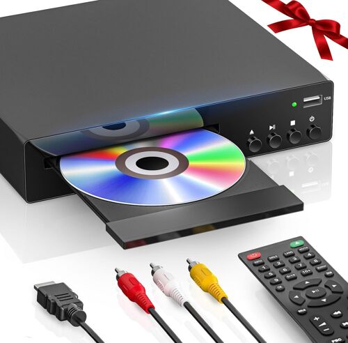 MEVRONISSHOP-Lecteur DVD Compact pour TV, Lecteur DVD pour la Maison avec HDMI, RCA, USB, télécommande, lecteurs de disques Toutes régions supportant 1080P, NSTC/PAL, formats CD, mémoire à Point d'ar