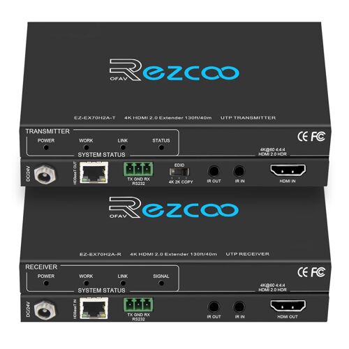 MEVRONISSHOP-HDMI Extender Over Ethernet 4k 60HZ 18G/BPS Over Single Cat5/6 up to 40m(165ft), RS232 POE IR HDCP2.2 HDR CEC EDID Management.