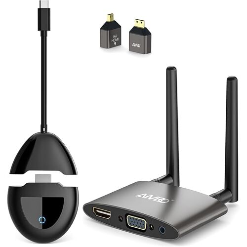MEVRONISSHOP-metteur et Récepteur USB-C & HDMI sans Fil, Extendeur 5G avec Décodage 4K et Sorties VGA/HDMI, Streaming Depuis PC Portable/TV Box/Caméra/Smartphone vers TV/Projecteur ¿ 50 M / 165 FT