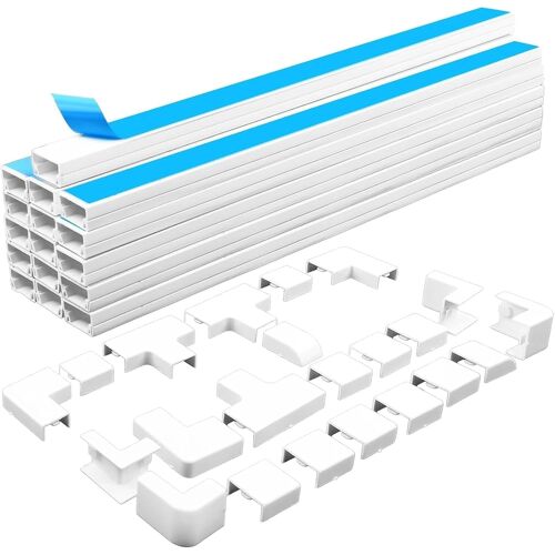 MEVRONISSHOP-16 pcs Goulotte Passe-Câbles Autocollante Blanche, Cache-câbles en PVC, Cache Fil Mural, Dissimuler Les câbles d'alimentation et TV Mural,Rangement de Câbles de Téléviseur avec 22 Access