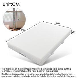 N616P228874A, matelas en mousse froide de 160x200 cm, matelas confortable en mousse à 7 zones, hauteur 20 cm, échelle de fermeté H3/H2, couverture en tissu ultra-fine quiltée, technologie avancée de