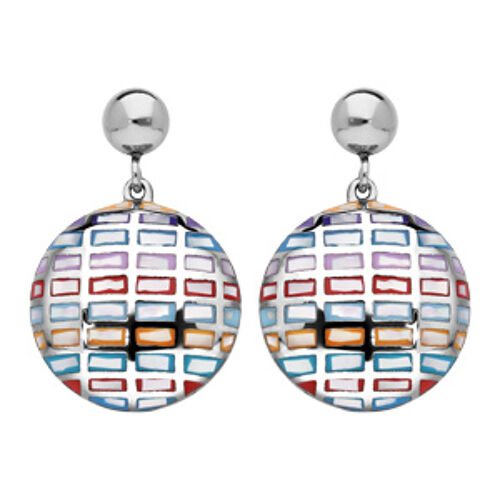 Boucles D'oreilles Tige Acier Stella Mia Ronde Résine Multi Couleur Et Nacre