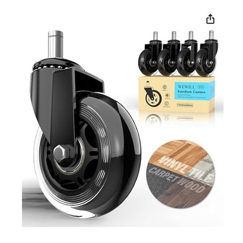 Roues de rechange pivotantes WEWILL 3 pouces pour fauteuil de bureau Rollerblade, en caoutchouc, 11 x 22 mm, capacité de charge jusqu'à 300 kg