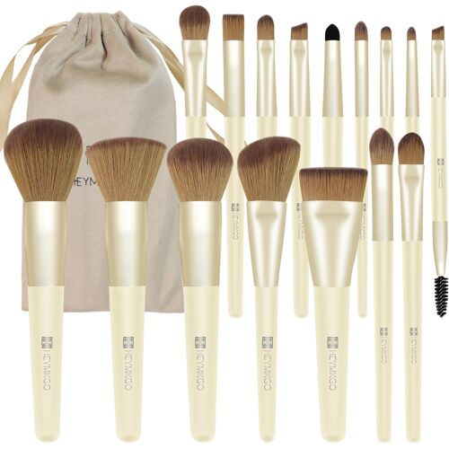 Kalanka-Set De Pinceaux De Maquillage 16 Pièces Avec Sac En Velours, Pinceaux Professionnels Pour Fond De Teint, Correcteur Et Visage Avec Poignée En Bois - Set Complet Pour Maquillage Parfait 
