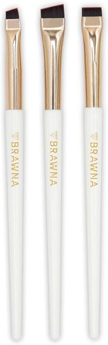 Kalanka-Lot De 3 Pinceaux De Maquillage Biseautés De Précision Pour Eyeliner - Cartographie Des Sourcils Et Des Lèvres - Pinceau Plat Anti-Cernes - Poudre, Crème, Pomade, Pâte 