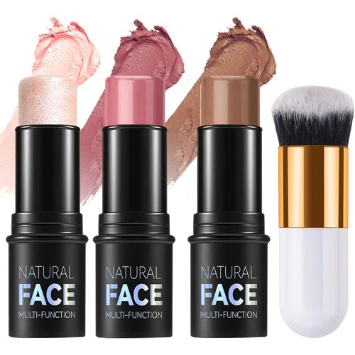 Kalanka-Lot De 3 Bâtons De Fard À Joues Avec Pinceau ¿ Bâtons Bronzants Pour Les Joues, Les Yeux, Les Lèvres ¿ Bâtons De Maquillage Lisses Et Imperméables Pour Tous Les Types De Peau 