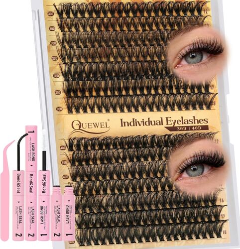 Kalanka-280 Pcs 30+40d Kit-Extension-Cils, Longueurs Mixtes 12-18 Mm, Grappes De Cils Épais Avec Colle Et Pince À Cils, Bricolage Facile À La Maison_(30+40d) 