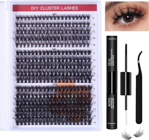Kalanka-Kit De Touffes De Faux Cils D'extension De Cils Avec Liaison Et Joint, Extensions De Cils Pour Usage Personnel Et Domestique D Curl Mix 8-16 Mm, 30d + 40d + 50d Cluster Lash 