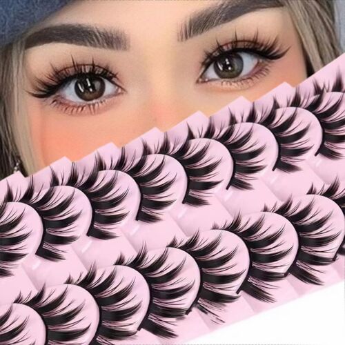 Kalanka-Lot De 10 Paires De Cils De Manga = Cils D'aspect Naturel Wispy Spiky 3d Asiatique Faux Cils Croisés Anime Cils Ressemblent À Des Grappes Individuelles 