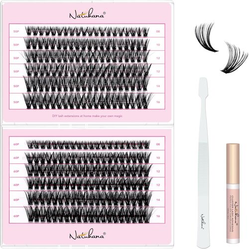Kalanka-Faux Cils Individuel Diy 240pcs Naturel Extension De Cils Kit C Curl 8-16mm Bouquet Volume Russe Avec Colle Et Pinces(Noir,50p+60p,8-16mm) 