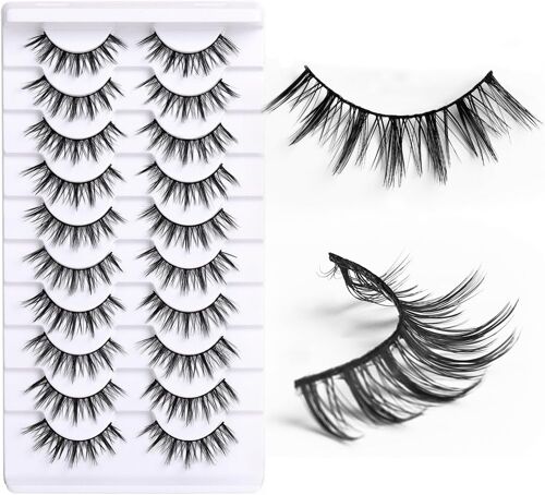 Kalanka-10 Paires Faux Cil, Faux Cils Naturel, Lashess Autoadhésif, Manga Lashes Mince, Fauxs Cils Manga Reutilisable, Cat Eye Lashes Volume Moelleux, Pour Un Look Léger Quotidien 