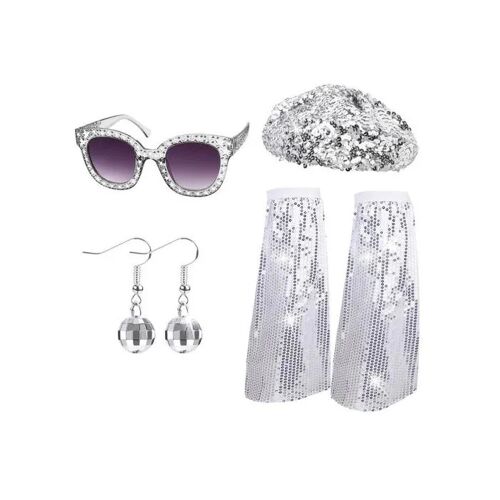 Déguisement Disco Années 70 80 Femme Ensemble 7 Accessoires Argenté Bijoux Boule Disco Lunettes Foulard Et Bandeau