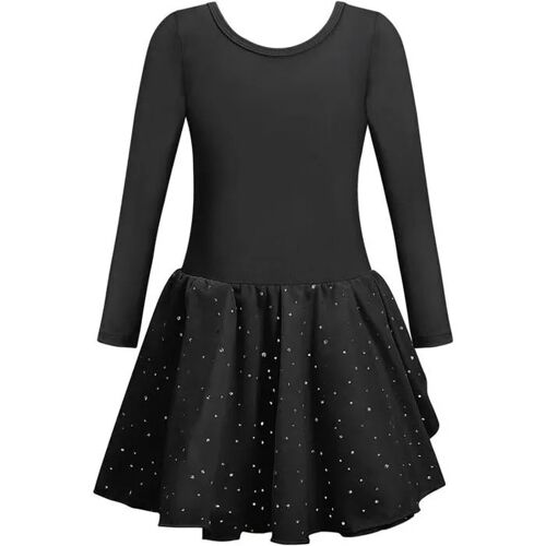 Justaucorps De Ballet Avec Jupe Tutu Fille Manches Longues Noir 120 Cm Tenue Danse Classique Gymnastique Coton Dos Tressé