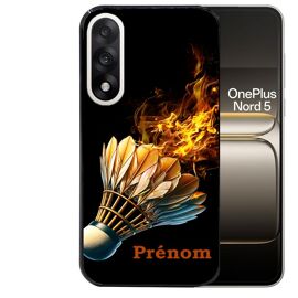 Coque noire pour OnePlus NORD 5 motif badminton flamme personnalisee