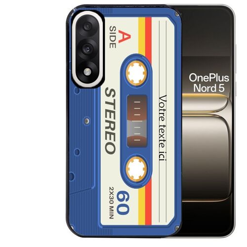 Coque noire pour OnePlus NORD 5 cassette bleu avec votre texte