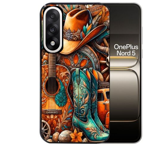 Coque noire pour OnePlus NORD 5 motif cow boy et texas automne