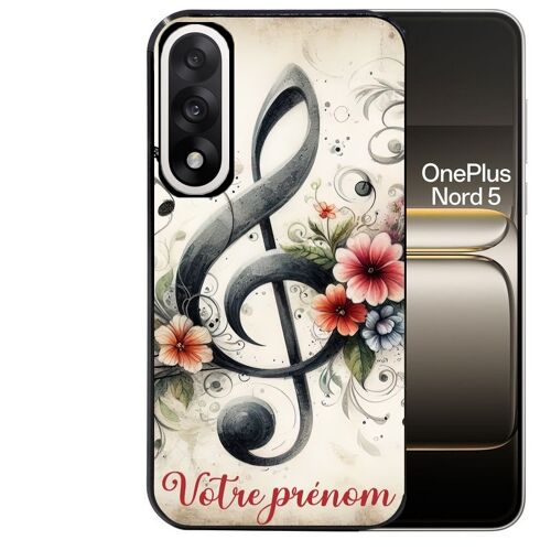 Coque noire pour OnePlus NORD 5 motif musique cle sol personnalisee