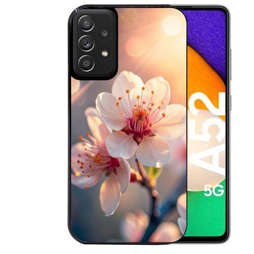 Coque noire pour Galaxy A52 et A52S motif fleur de cerisier