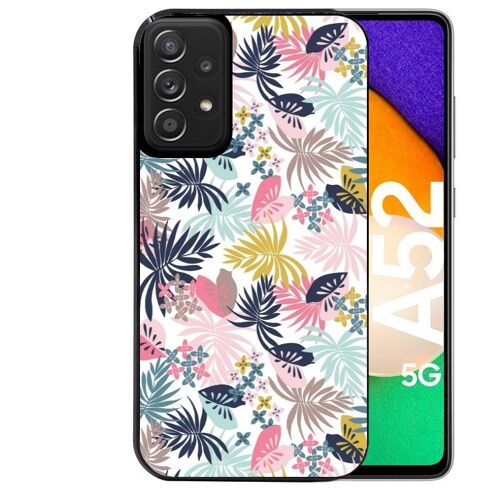 Coque noire pour Galaxy A52 et A52S jungle et fleur rose
