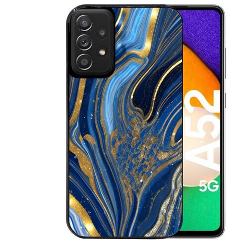 Coque noire pour Galaxy A52 et A52S marbre bleu agathe